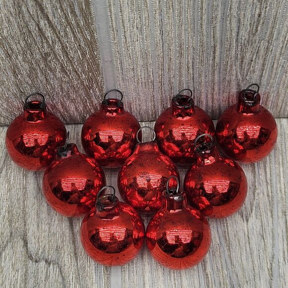 9 Vintage Small 1" Glass Ball Christmas Ornaments Mini Mercury Feather Tree - Picture 2 of 7
